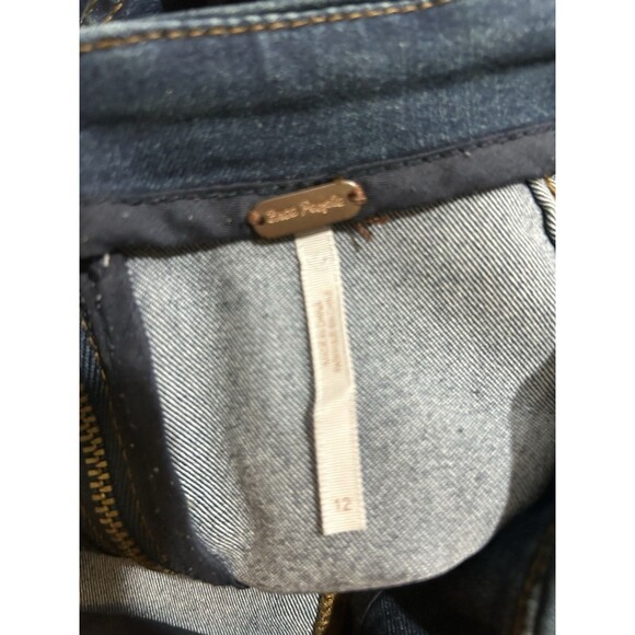 Free People Denim Skirt Size Large Blue Mini Straight Boho Jean Stretchy Zip - Picture 2 of 6